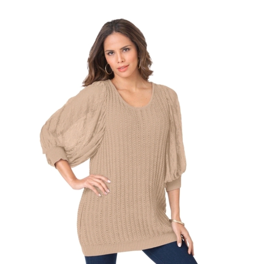 Cozy Plus Size Cottagecore Sweater With Lace Sleeves - Roaman's 2x